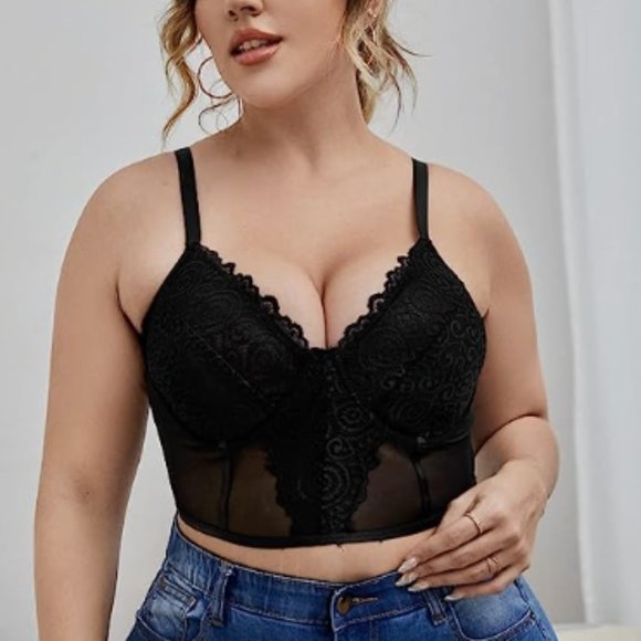 Tops | Wdirara Womens Plus Size Mesh Lace Underwire Bra Crop Cami Top Bralette Xl Plus | Poshmark